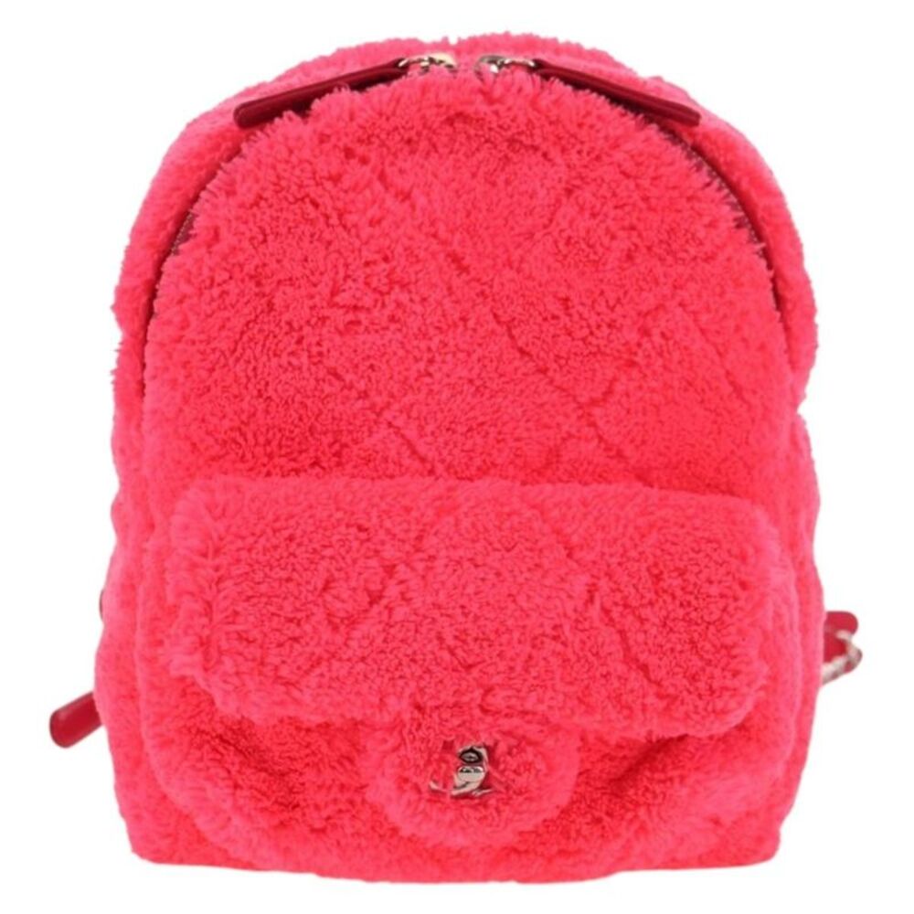 Chanel Coco Beach Quilted Terry Cloth Pink Faux_Fur Backpack Bag